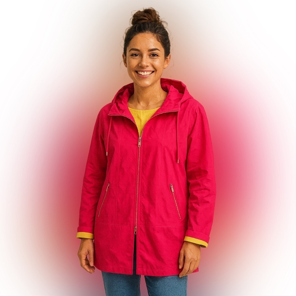 Luii for Anthropologie Fuchsia Travel Hooded Jacket Yellow Lining Size L NWOT - Picture 6 of 15